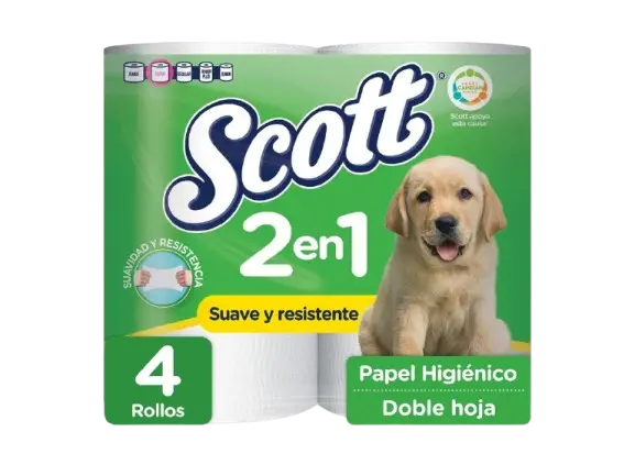 4 rollos papel higiénico scott 2 en 1 