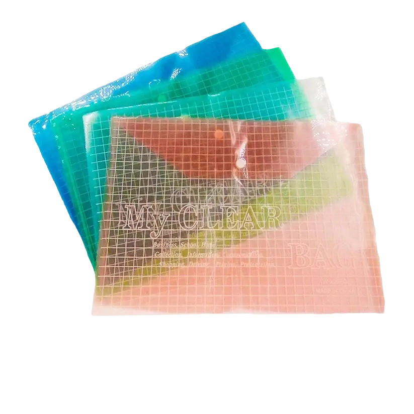 Folder transparente de colores con boton