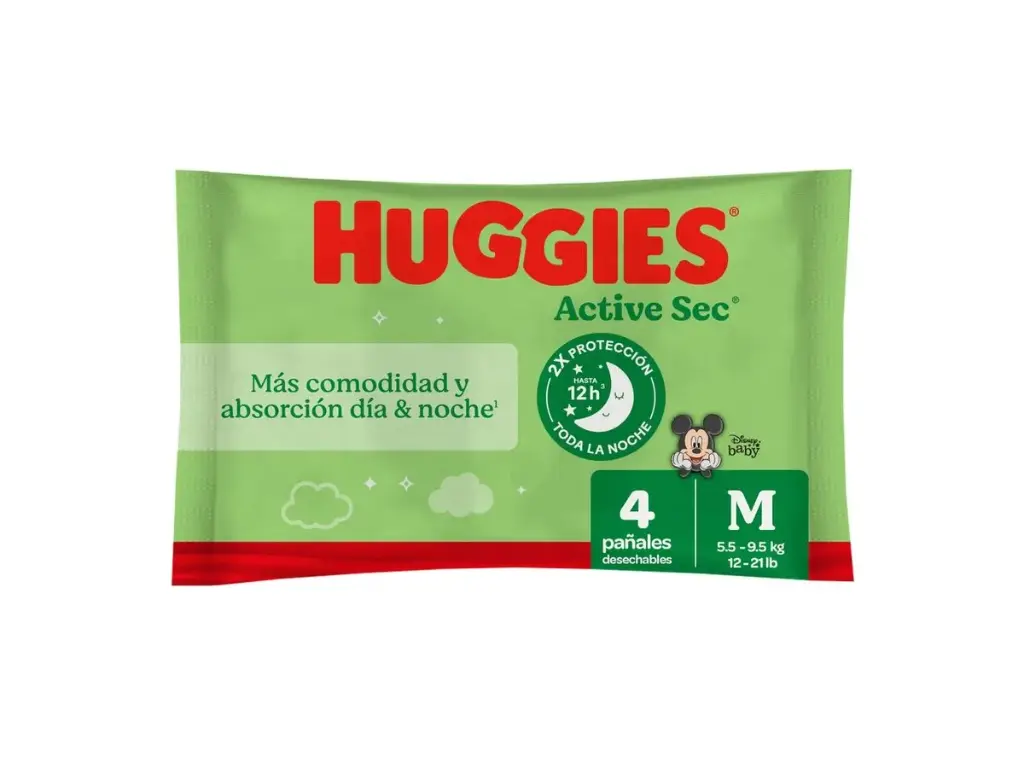  Pañales Huggies Active Sec Etapa 2/M - 4 Uds