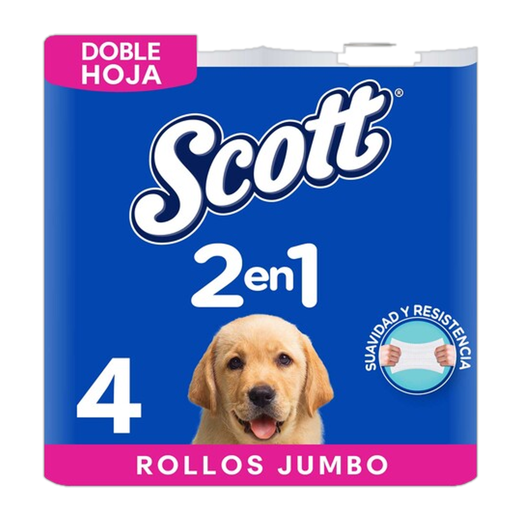 Papel Higiénico Scott 2 en 1 Doble Hoja - 4 Rollos