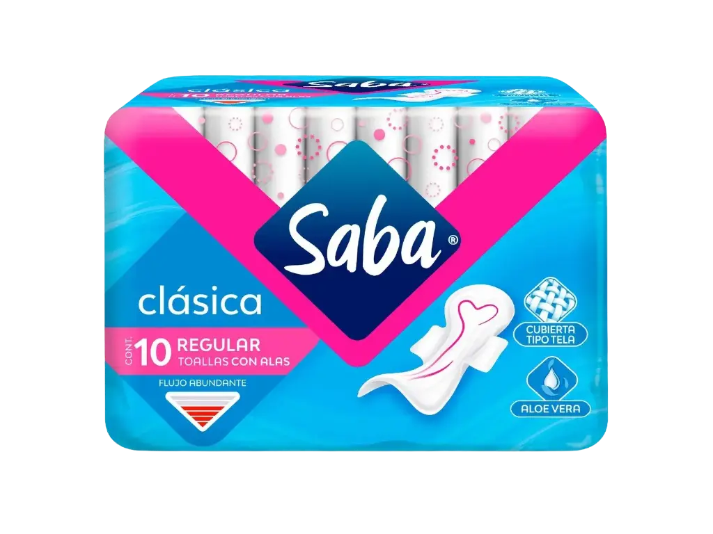 Toalla Sanitaria Saba Clasica Con Alas 10 Unidades Paquete