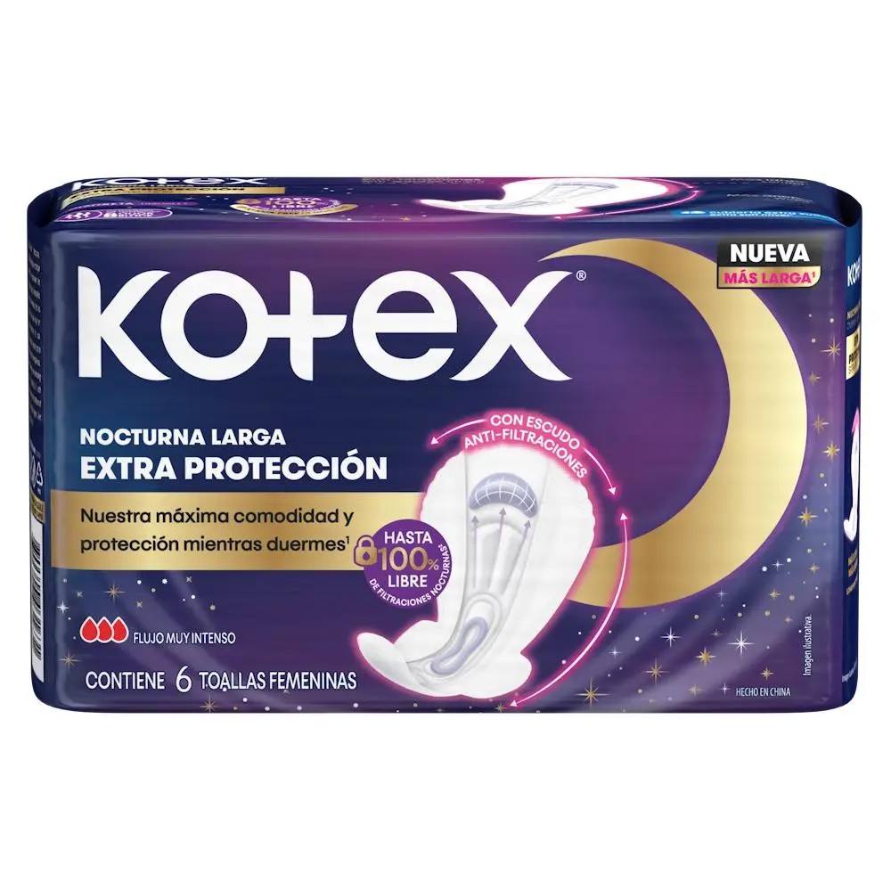 Toallas Femeninas Kotex Nocturna Con Alas 6 Unidades