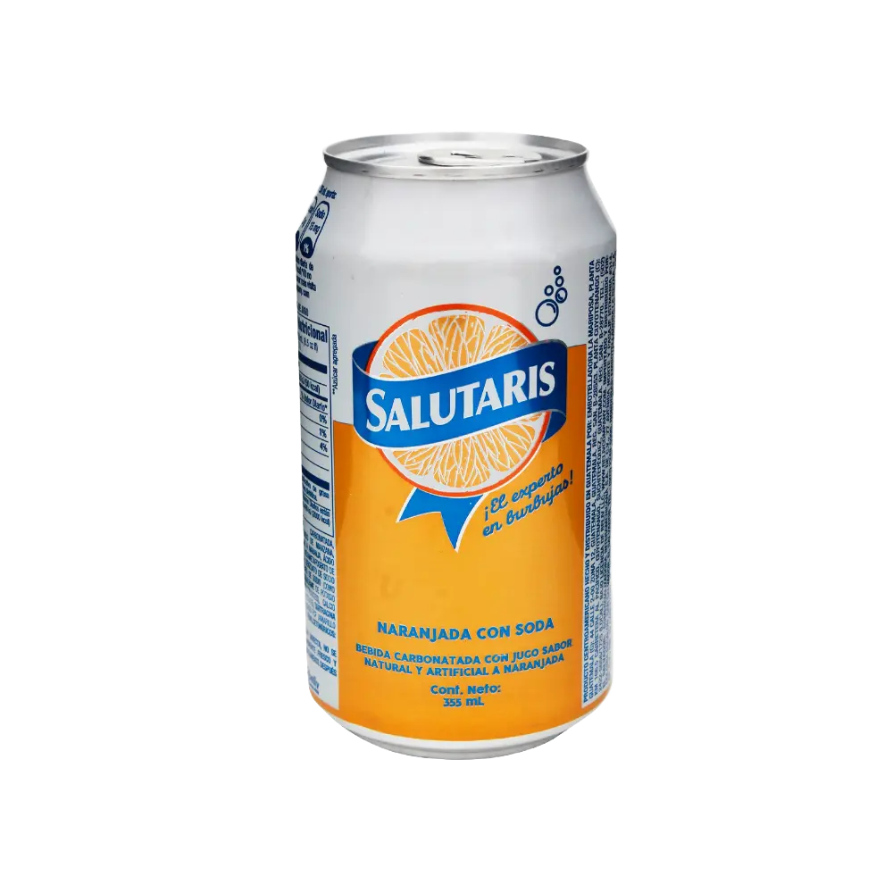 Bebida Carbonatada Salutaris Con Jugo Sabor Naranja 355 mL Lata