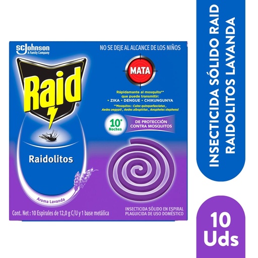 Insecticida Sólido En Espiral Raid Fragancia Lavanda 10 Uds - 120 g