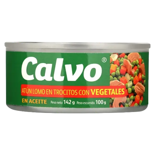 Atun Calvo Trozos Vegetales En Aceite 142 g Lata