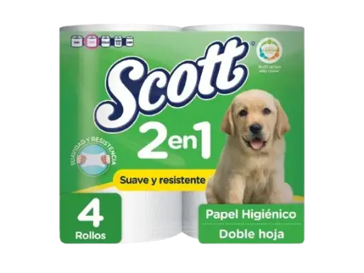 4 rollos papel higiénico scott 2 en 1 