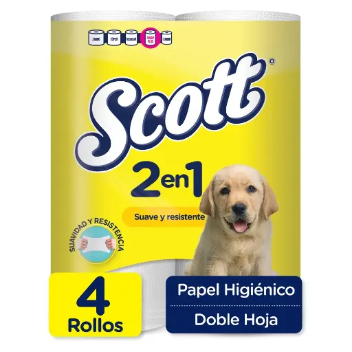 Papel Higiénico Scott 2 en 1 Suave y Resistente 4 rollos