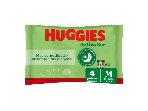  Pañales Huggies Active Sec Etapa 2/M - 4 Uds