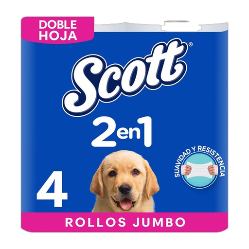 Papel Higiénico Scott 2 en 1 Doble Hoja - 4 Rollos