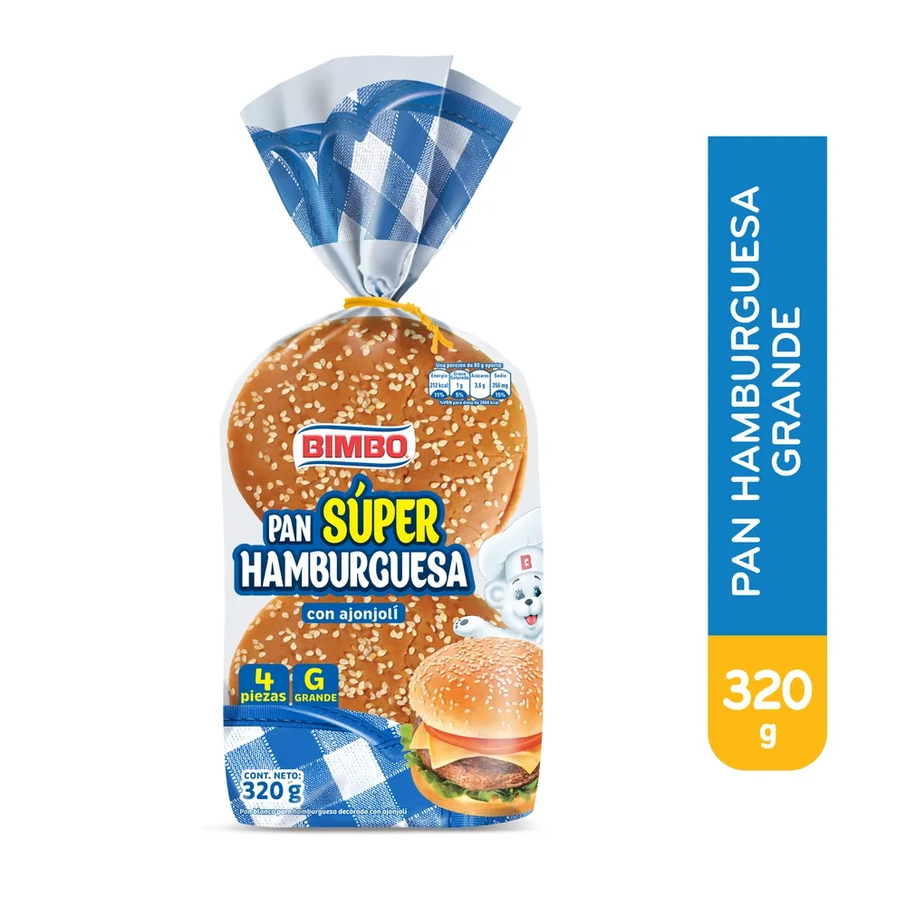 Pan Bimbo Para Super Hamburguesa 4 piezas - 320 g