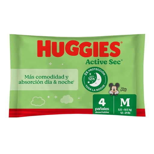 Pañales Huggies Active Sec Etapa 2/M - 4 Unidades