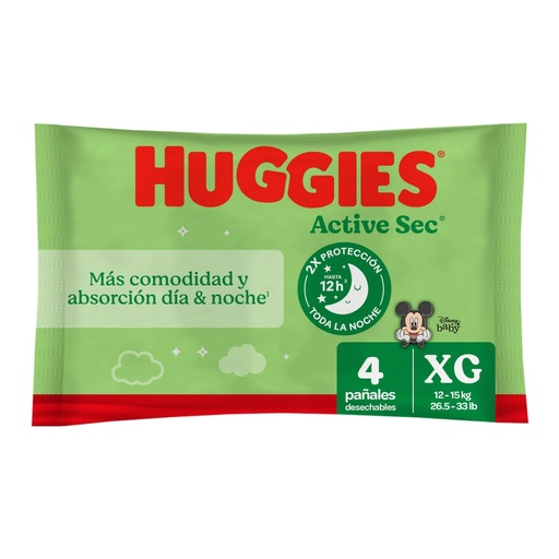 Pañales Huggies Active Sec Etapa 4/XG - 4 Uds