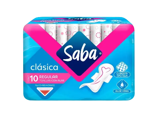 Toalla Sanitaria Saba Clasica Con Alas 10 Unidades Paquete