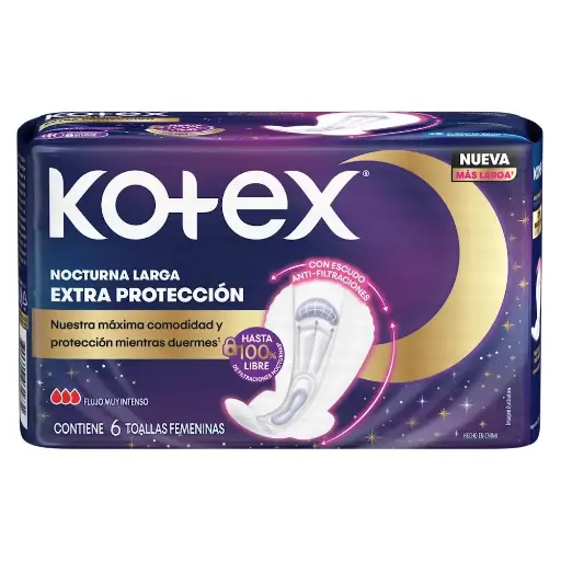 Toallas Femeninas Kotex Nocturna Con Alas 6 Unidades